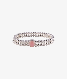 Double Stretchy Bracelet with Oval Pink Opal