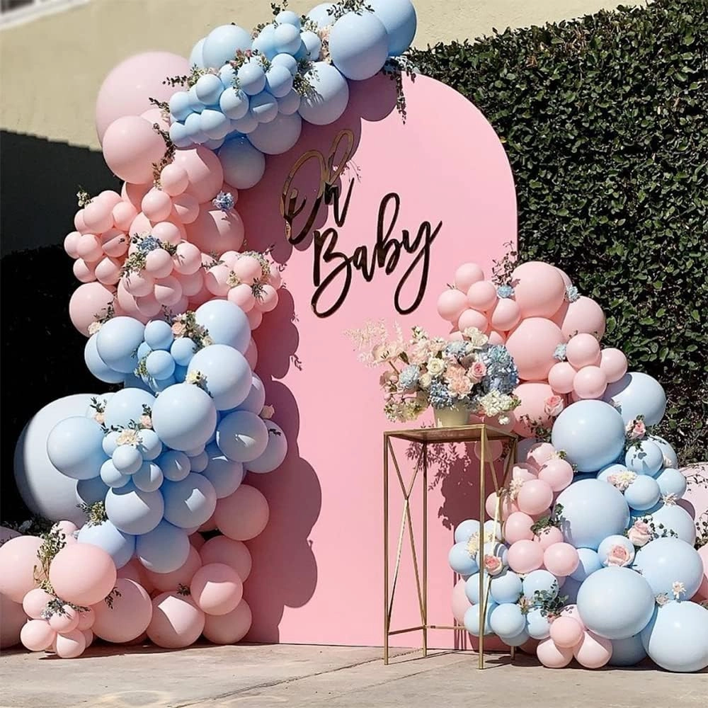 Double Stuffed Pastel Blue Balloon Garland Macaron Baby Blue Balloons Different Sizes 18/12/5 Inch Light Blue Latex Balloons Arch Kit For Gender Reveal Birthday Baby Shower Party Decorations