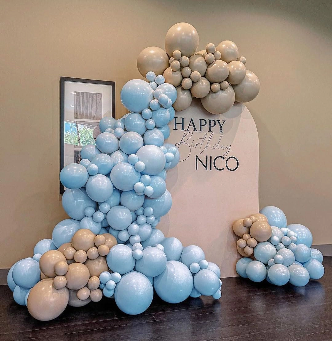 Double Stuffed Pastel Blue Balloon Garland Macaron Baby Blue Balloons Different Sizes 18/12/5 Inch Light Blue Latex Balloons Arch Kit For Gender Reveal Birthday Baby Shower Party Decorations