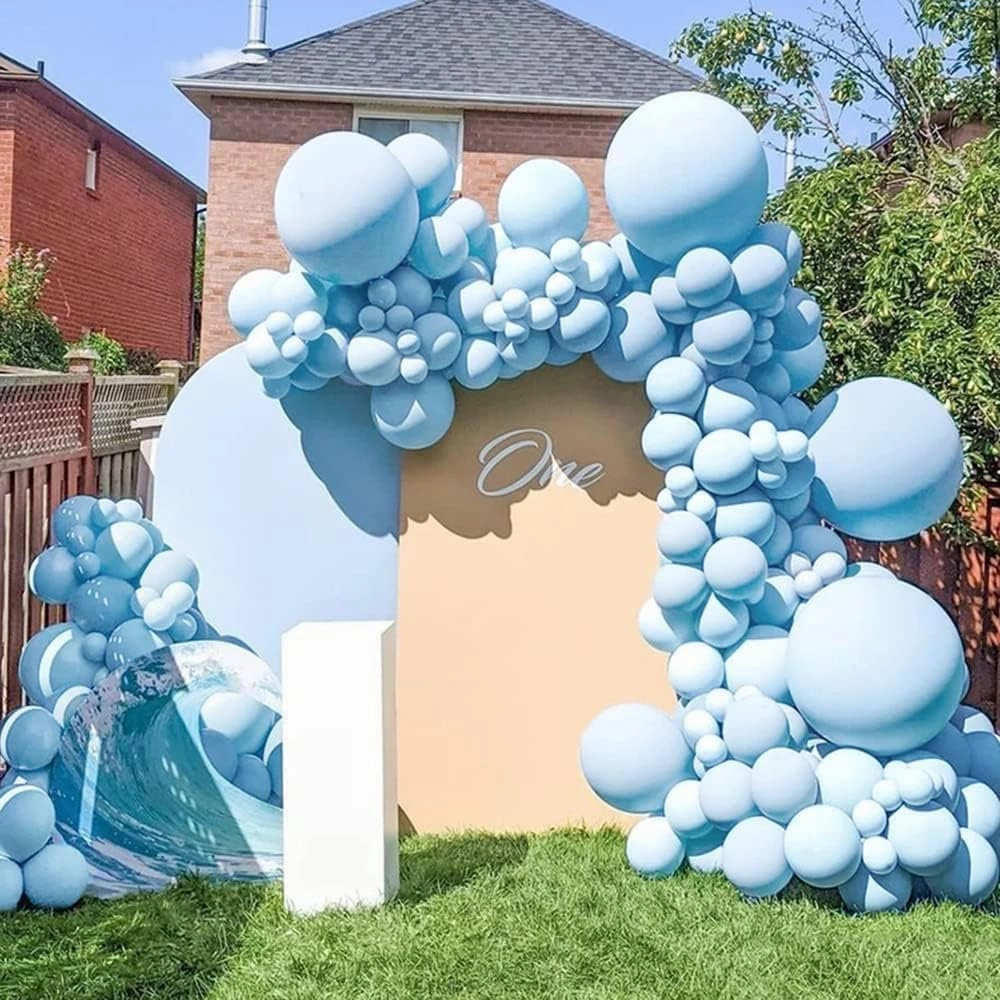 Double Stuffed Pastel Blue Balloon Garland Macaron Baby Blue Balloons Different Sizes 18/12/5 Inch Light Blue Latex Balloons Arch Kit For Gender Reveal Birthday Baby Shower Party Decorations