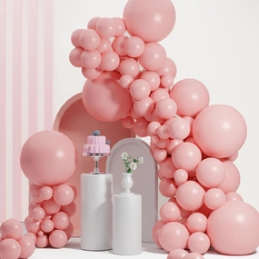 Double Stuffed Pink Balloon Arch, Double Pink Balloons Different Sizes 18/12/10/5 Inch,Pastel Pink Balloons Garland for Boho Party, Baby Shower, Birthday, Weddings, Neutral Party Deco(Barely Pink)