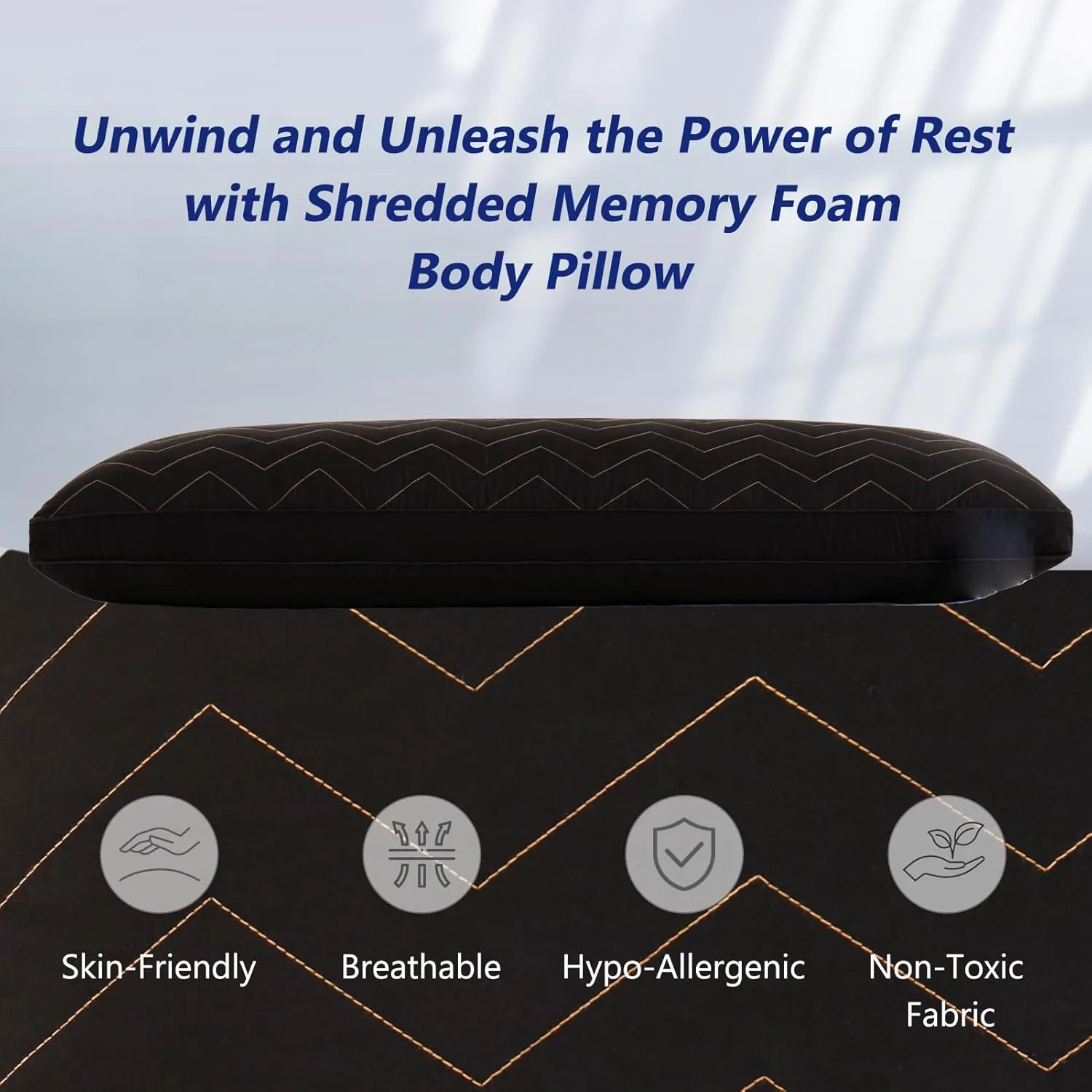 DOWNCOOL Quilted Memory Foam Body Pillow - Large Full Body Pillows for Adults - Soft Long Bed Pillows for Side Sleepers - 20x54 inch (Black)