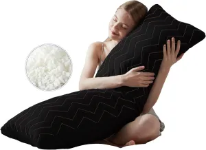 DOWNCOOL Quilted Memory Foam Body Pillow - Large Full Body Pillows for Adults - Soft Long Bed Pillows for Side Sleepers - 20x54 inch (Black)