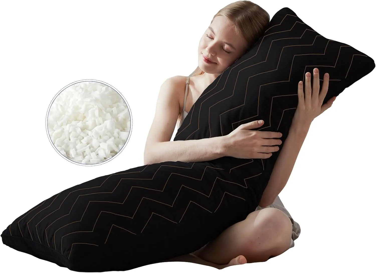 DOWNCOOL Quilted Memory Foam Body Pillow - Large Full Body Pillows for Adults - Soft Long Bed Pillows for Side Sleepers - 20x54 inch (Black)