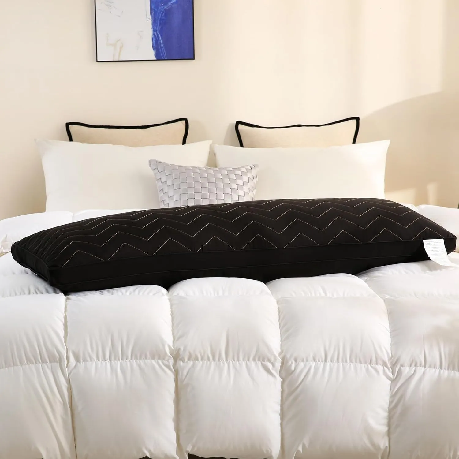 DOWNCOOL Quilted Memory Foam Body Pillow - Large Full Body Pillows for Adults - Soft Long Bed Pillows for Side Sleepers - 20x54 inch (Black)