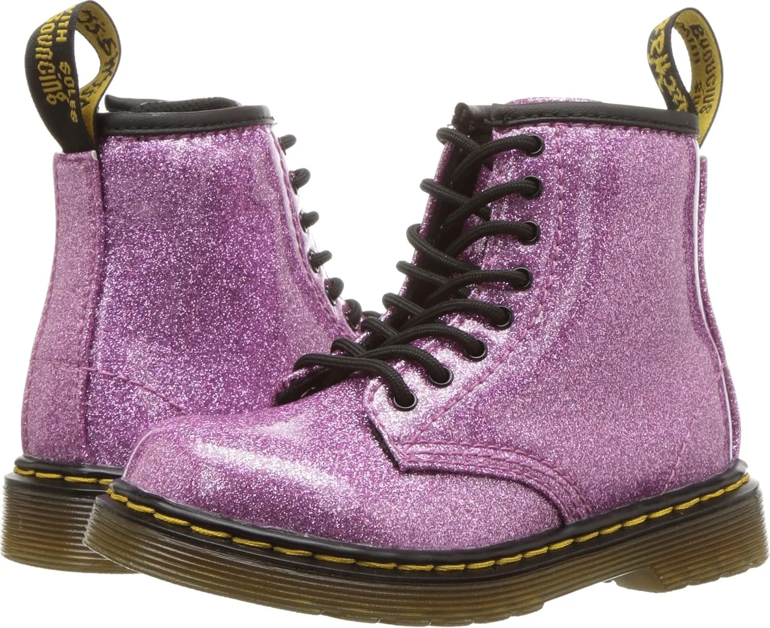 Dr. Martens Kid's Collection 1460 Patent Glitter Toddler Brooklee Boot (Toddler) - Boots for Kids Dark Pink Coated Glitter 9 UK (US 10 Toddler) M