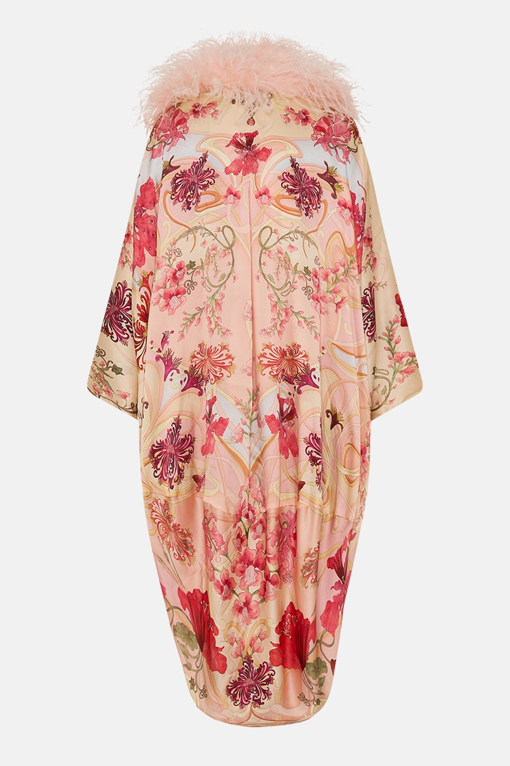 DRAPED BACK LAYER WITH FEATHER COLLAR BLOSSOMS AND BRUSHSTROKES