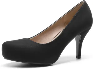 Dream Pairs Tiffany Women's New Classic Elegant Versatile Low Stiletto Heel Dress Platform Pumps Shoes,Size 7.5,Black/Suede,TIFFANNY