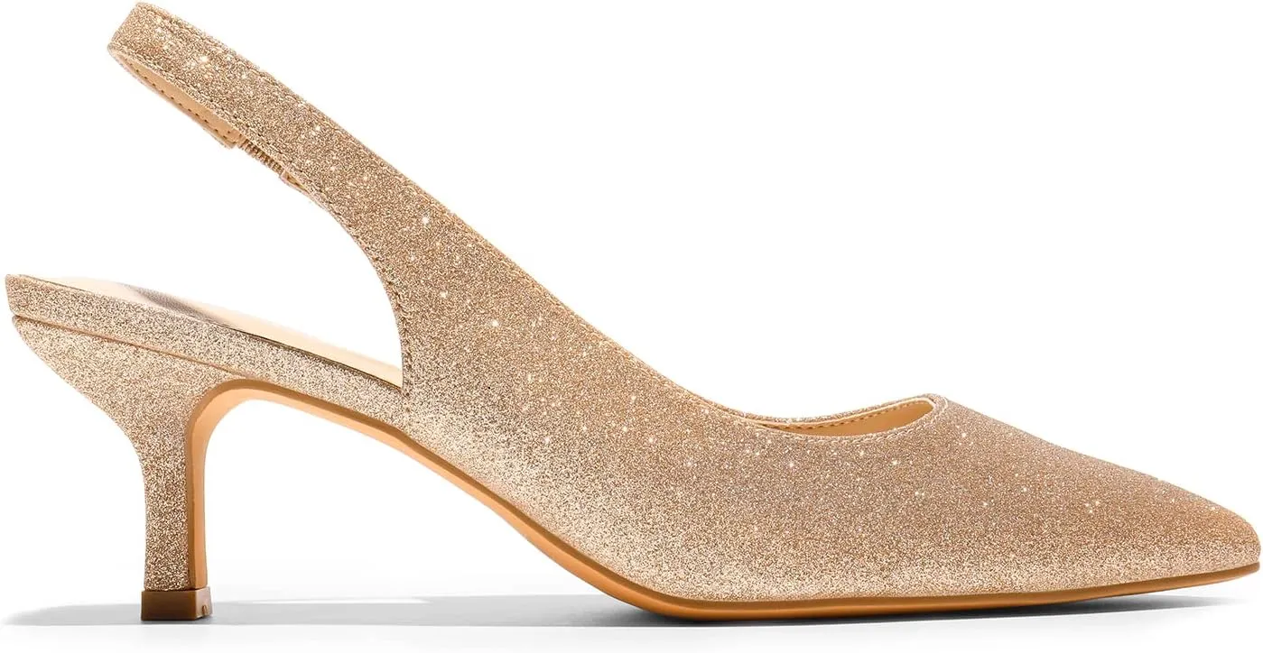 DREAM PAIRS Women’s Closed Toe Kitten Heels Pointed Toe Slingback Low Heels Dress Bridal Wedding Pumps Shoes