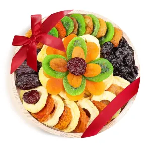Dried Fruit Gift Basket – Gourmet Dry Fruit Tray in Wooden Platter – Healthy Snack Food Gift Basket for Women and Men – Perfect for Birthday, Holiday, Corporate, Thank You Present