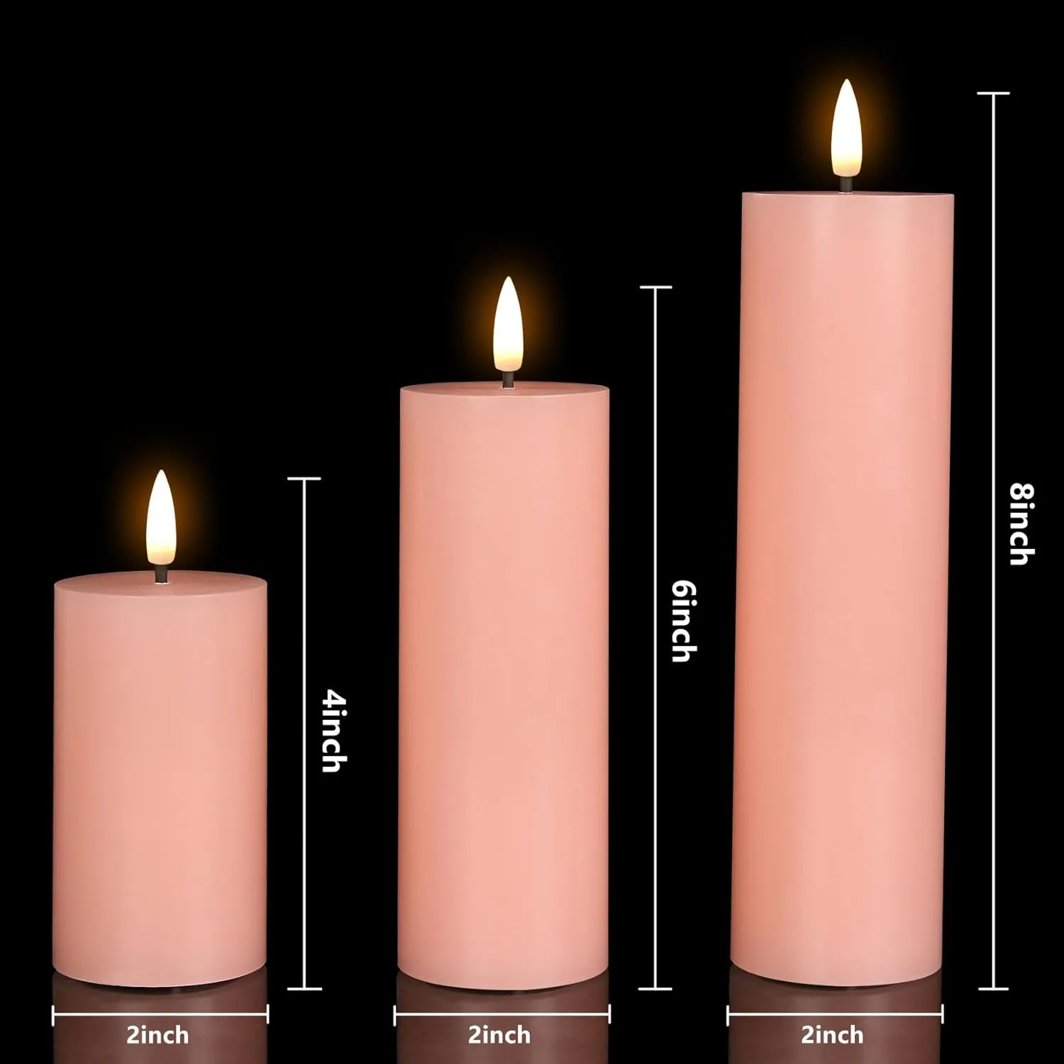 duduta Slim Tall Pink Flameless Pillar Candles with Remote, Real Wax Flickering Battery LED Candles Set of 3 Φ 2" H 4" 6" 8"
