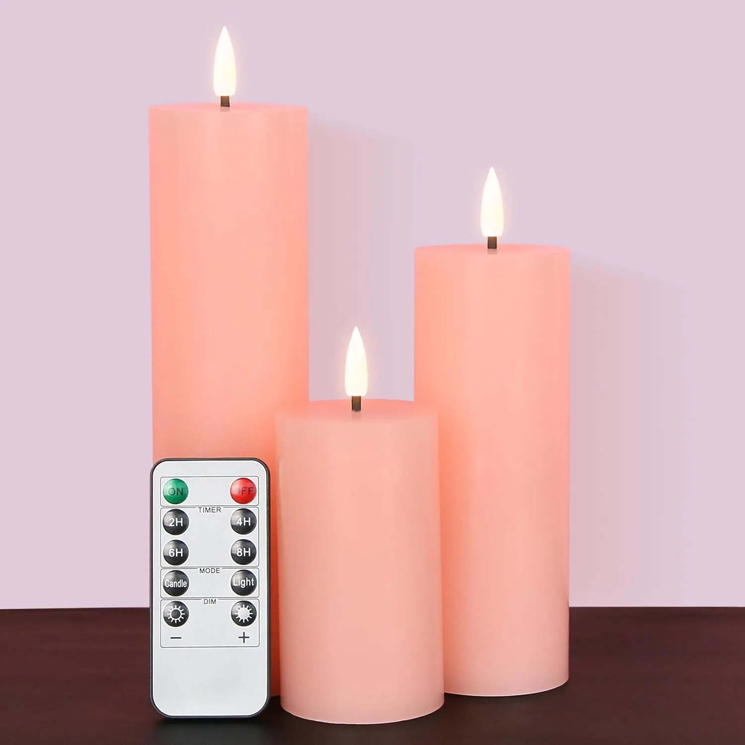 duduta Slim Tall Pink Flameless Pillar Candles with Remote, Real Wax Flickering Battery LED Candles Set of 3 Φ 2" H 4" 6" 8"