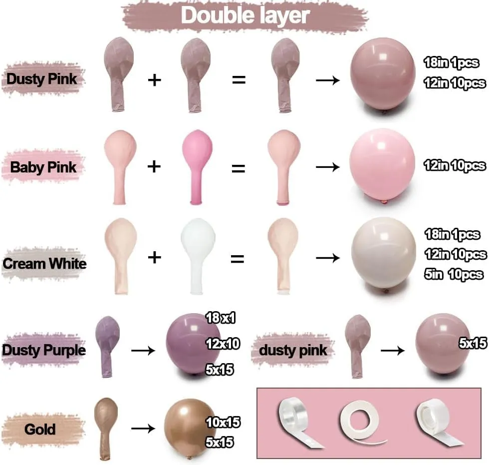 Dusty Purple Pink Balloon Garland Double Stuffed Boho Lavender Sand White Balloon Pastel Pink Lilac Gold Balloons Arch Kit for Wedding Birthday Bridal Baby Shower Floral Butterfly Party Decoration