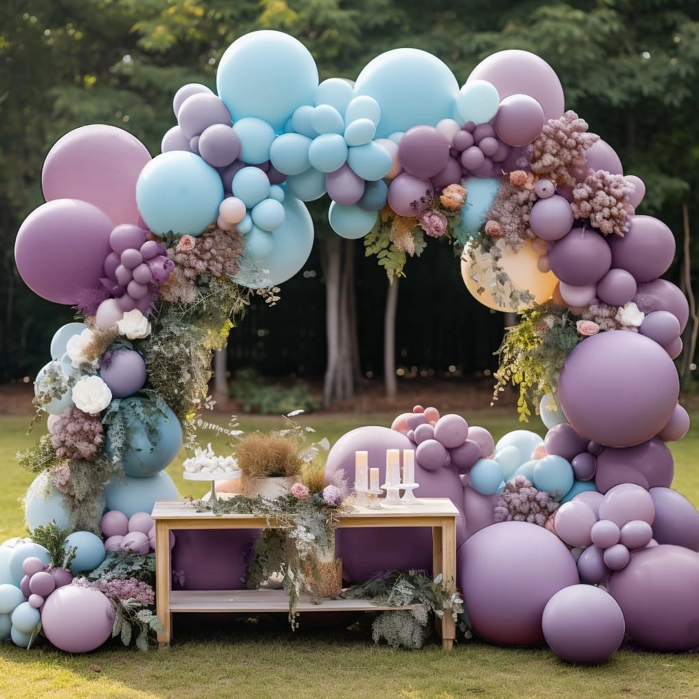 Dusty Purple Balloons Double Stuffed Boho Purple Balloons Different Sizes 18/12/5 Inch Retro Lilac Pastel Lavender Balloon Garland Arch For Wedding Birthday Baby Shower Bridal Shower Party Decoration