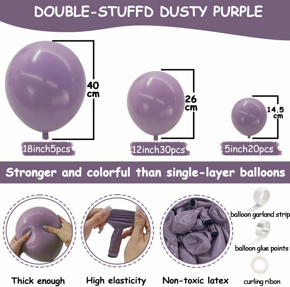 Dusty Purple Balloons Double Stuffed Boho Purple Balloons Different Sizes 18/12/5 Inch Retro Lilac Pastel Lavender Balloon Garland Arch For Wedding Birthday Baby Shower Bridal Shower Party Decoration