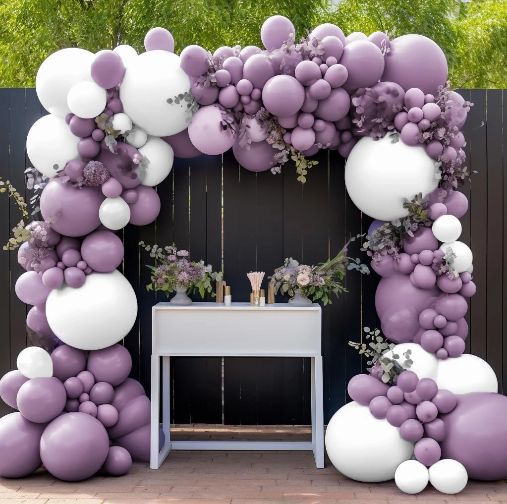 Dusty Purple Balloons Double Stuffed Boho Purple Balloons Different Sizes 18/12/5 Inch Retro Lilac Pastel Lavender Balloon Garland Arch For Wedding Birthday Baby Shower Bridal Shower Party Decoration