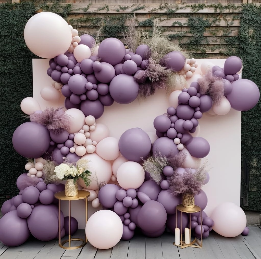 Dusty Purple Balloons Double Stuffed Boho Purple Balloons Different Sizes 18/12/5 Inch Retro Lilac Pastel Lavender Balloon Garland Arch For Wedding Birthday Baby Shower Bridal Shower Party Decoration