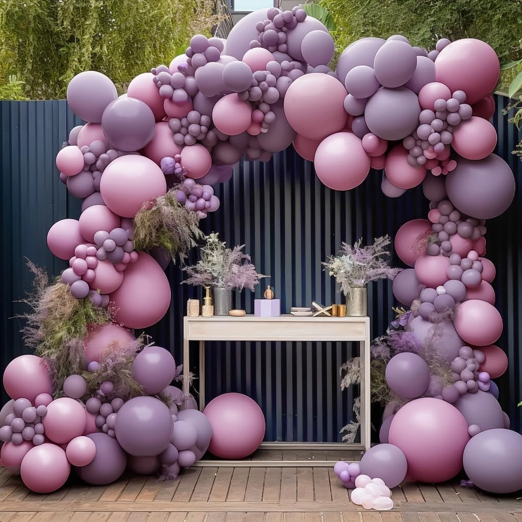 Dusty Purple Balloons Double Stuffed Boho Purple Balloons Different Sizes 18/12/5 Inch Retro Lilac Pastel Lavender Balloon Garland Arch For Wedding Birthday Baby Shower Bridal Shower Party Decoration