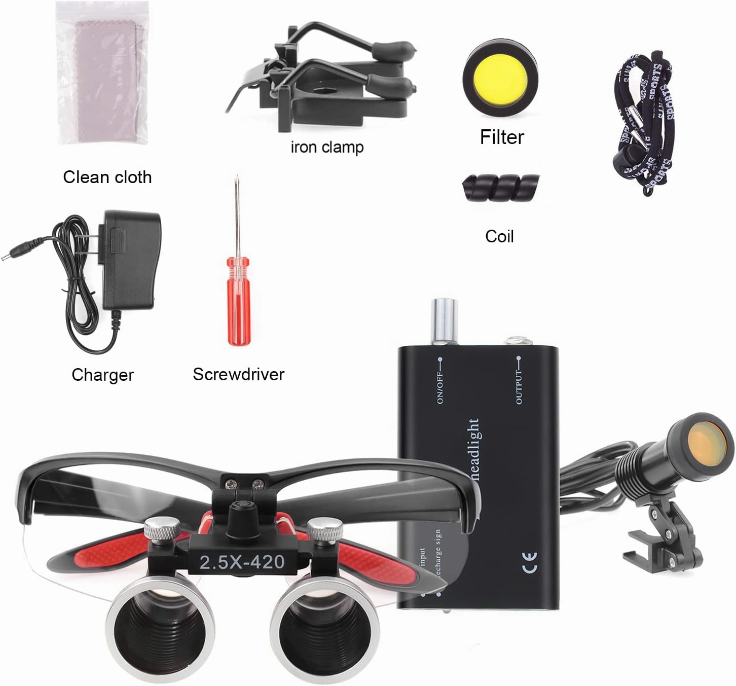 DY-409 5W LED Headlight, 3.5X/2.5X Magnification Binocular Loupe Matte Frame Optical Glass, Aluminum Box (Black,2.5X)