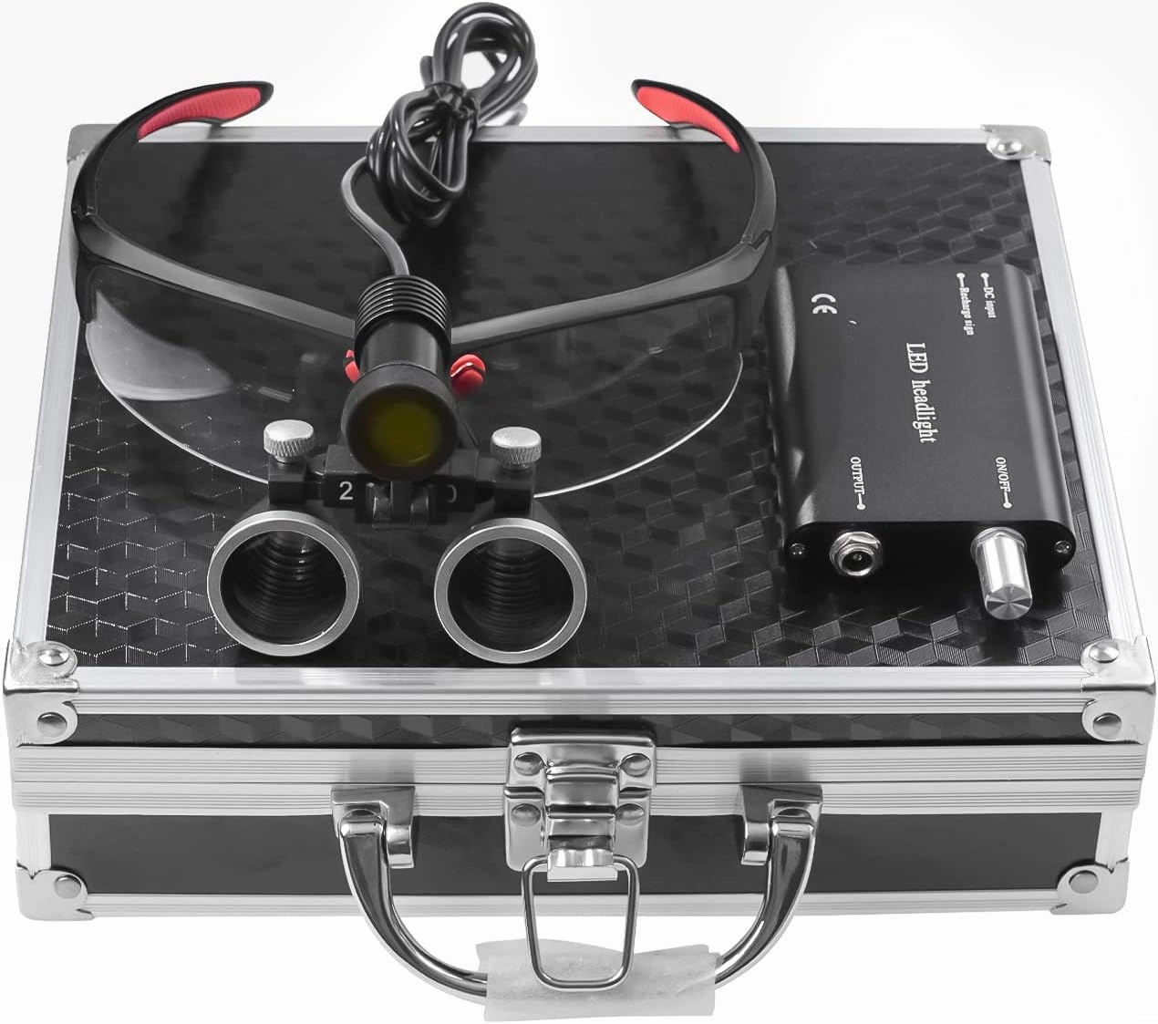 DY-409 5W LED Headlight, 3.5X/2.5X Magnification Binocular Loupe Matte Frame Optical Glass, Aluminum Box (Black,2.5X)