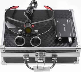 DY-409 5W LED Headlight, 3.5X/2.5X Magnification Binocular Loupe Matte Frame Optical Glass, Aluminum Box (Black,2.5X)