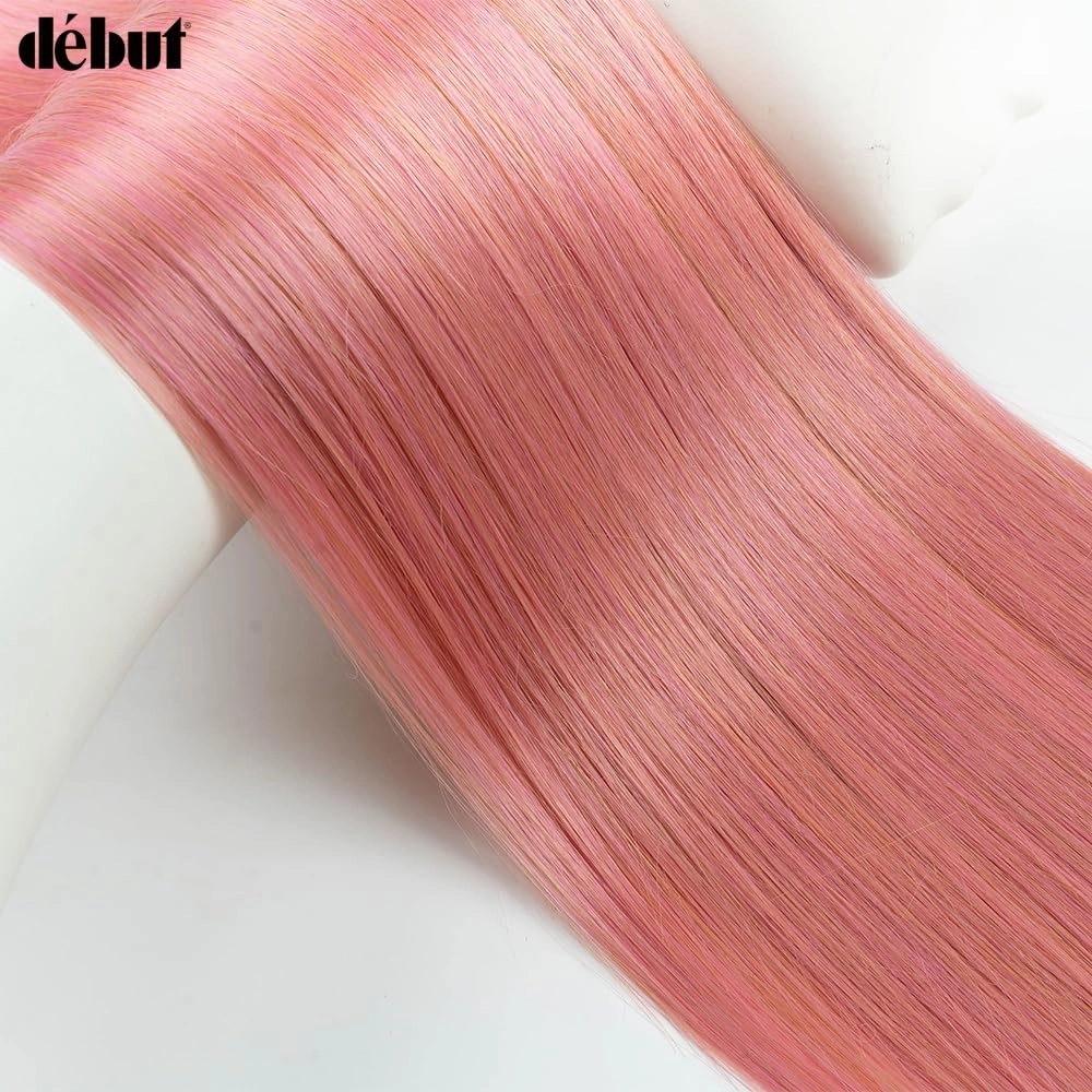 DÉBUT Long Straight Hair 6 Bundles 26 28 30 Inches High Temperature Fiber 300g for Full Head Synthetic Hair Weave Ombre Red to Pink