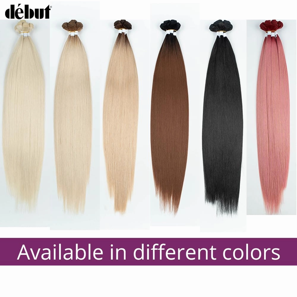 DÉBUT Ombre Red to Pink Synthetic Silky Straight 6 Bundles with Lace Front Closure 26 28 30 Inches Long Straight Hair Bundles Weave with Hand-Tied Middle Parting Lace Closure Ombre Pink