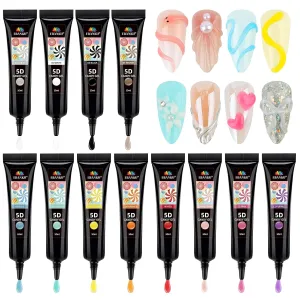 EBANKU 3D Sculpting Gel 12 Colors Carving Nail Gel Polish Soft Candy Nail Sculpture Painting Gel Soak Off Cute Jelly Macaron Modeling Glue for DIY Nail Art Designs
