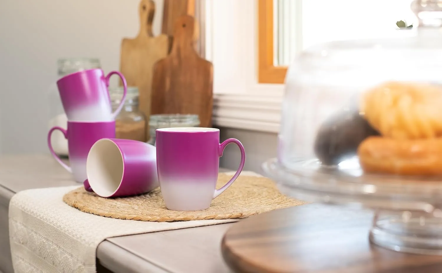 Elanze Designs Birds and Branches Two Toned Ombre Matte Pink and White 12 ounce Ceramic Stoneware Coffee Cup Mug