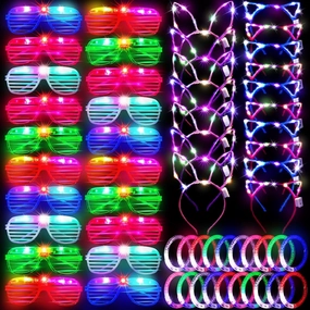 Elcoho 60 Pieces Glow in the Dark Party Supplies LED Light Up Toy Party Favors Includes 20 LED Shutter Glasses, 20 Glow Headbands, 20 LED Glow Bracelets, Neon Party Favors for Glow Party, Birthday