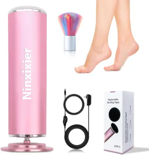 Electric Foot Callus Remover, Electric Foot File for Feet Pedicure Tool, with Adjustable Speed 60 Pcs Sandpaper Discs and Dust Brush, Callus Remover Grinder for Dead Dry Crack Skin Men Women - Pink