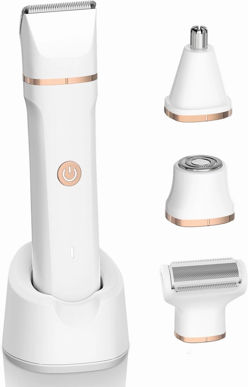 Electric Bikini Trimmer for Women - 4 in 1 Electric Shaver for Women, Waterproof Pubic Hair Trimmer and Facial Hair Remover, Replaceable Razors & Nose Hair Trimmer, Rechargeable Women's Grooming Kit