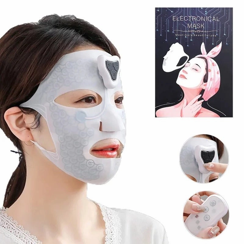 Electric Facial Massager - White Brightening Skincare Mask, Silicone Soft Electronic Facial Mask