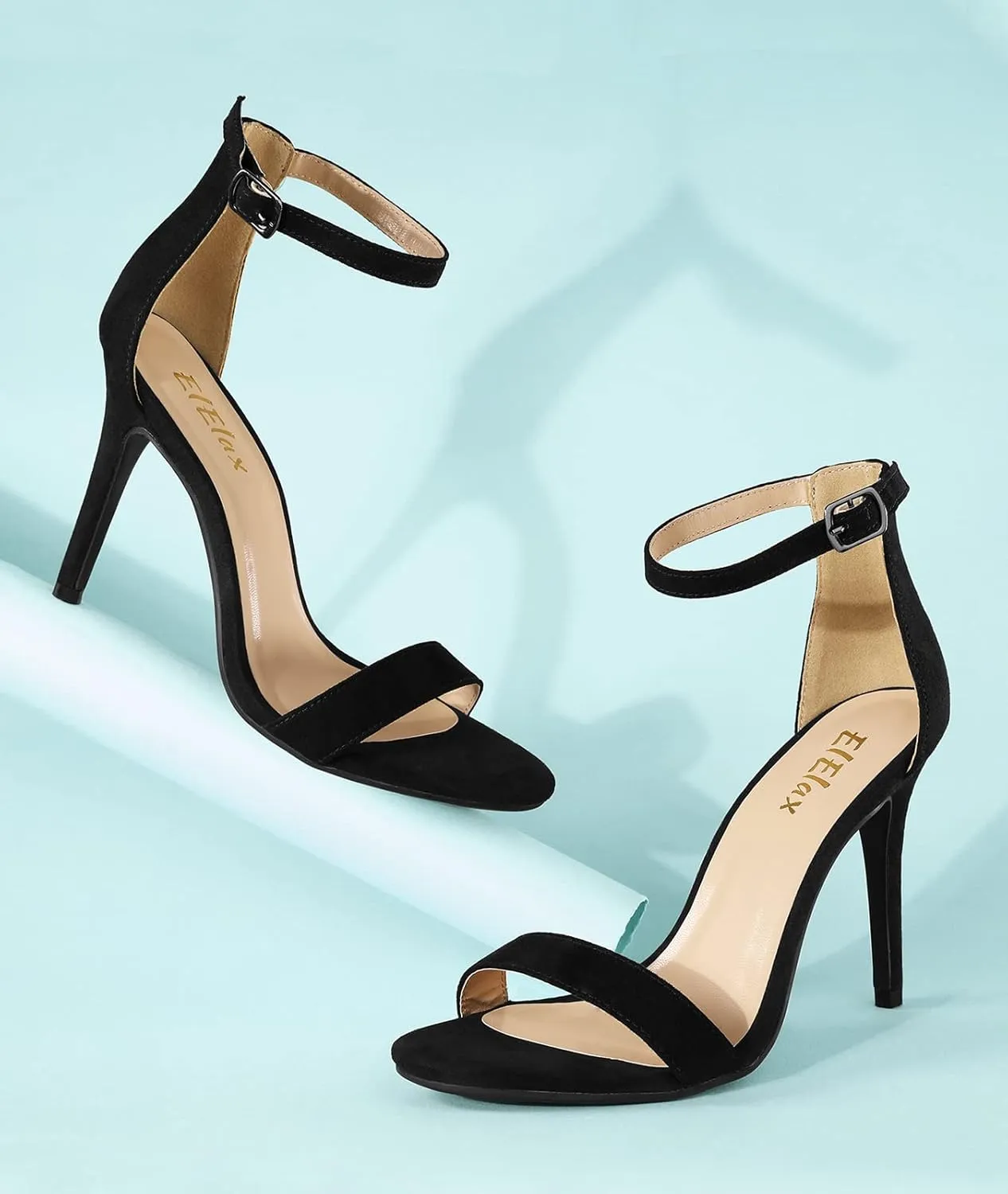 ElElax Black White Gold Heels for Women 4 Inches, Stiletto Heels Ankle Strap Heeled Sandals for Dressy Wedding Party