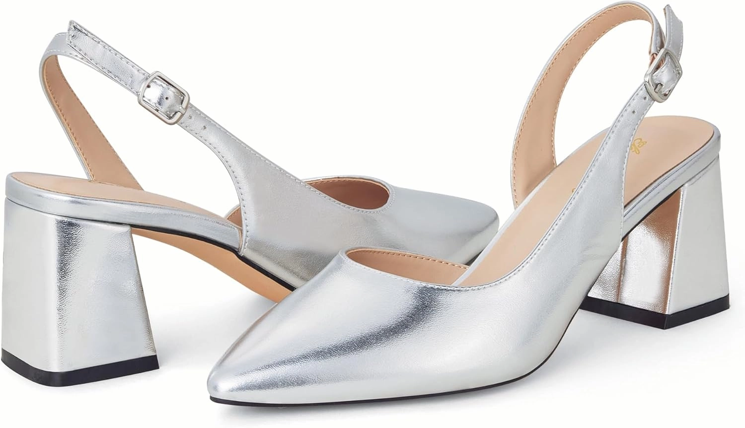 Elisabet Tang Women's Pumps Slingback 2 Inches Block Chunky Heels with Closed Pointed Toe Thick Low Pumps Wedding Party Prom Dating Casual Work Dressy Black Silver Gold Glitter Hot Pink