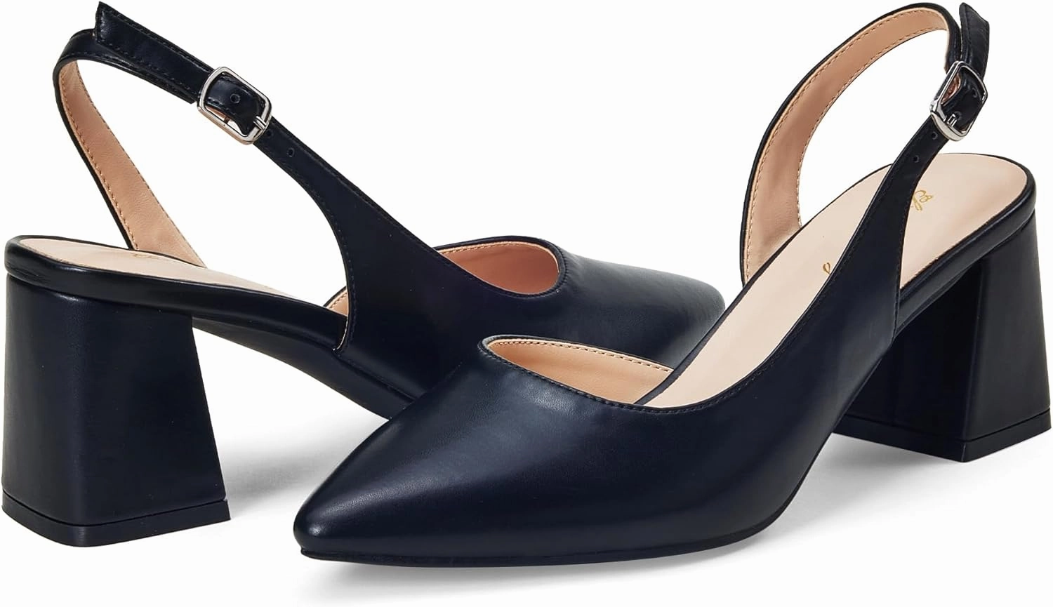 Elisabet Tang Women's Pumps Slingback 2 Inches Block Chunky Heels with Closed Pointed Toe Thick Low Pumps Wedding Party Prom Dating Casual Work Dressy Black Silver Gold Glitter Hot Pink