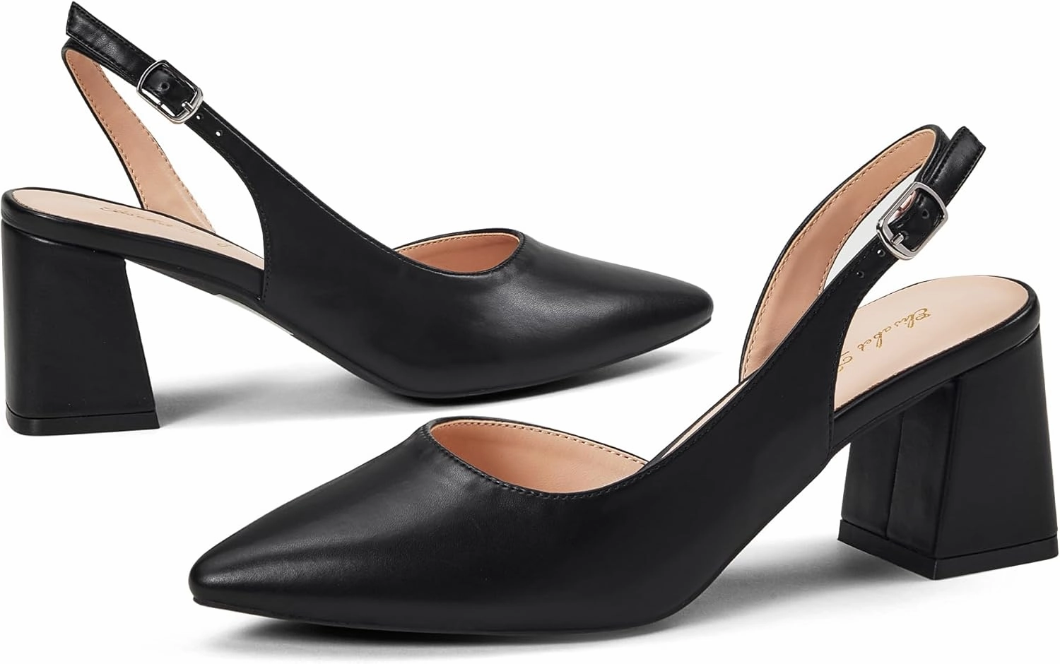 Elisabet Tang Women's Pumps Slingback 2 Inches Block Chunky Heels with Closed Pointed Toe Thick Low Pumps Wedding Party Prom Dating Casual Work Dressy Black Silver Gold Glitter Hot Pink