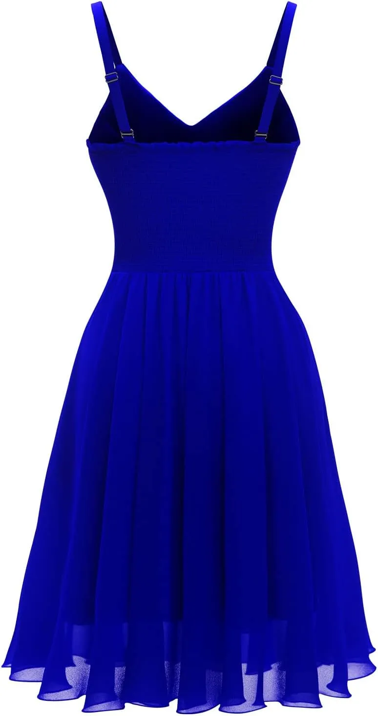 Ellames Women's 2024 Summer Dress Spaghetti Strap Cocktail Swing Beach Dresses V Neck Sundress