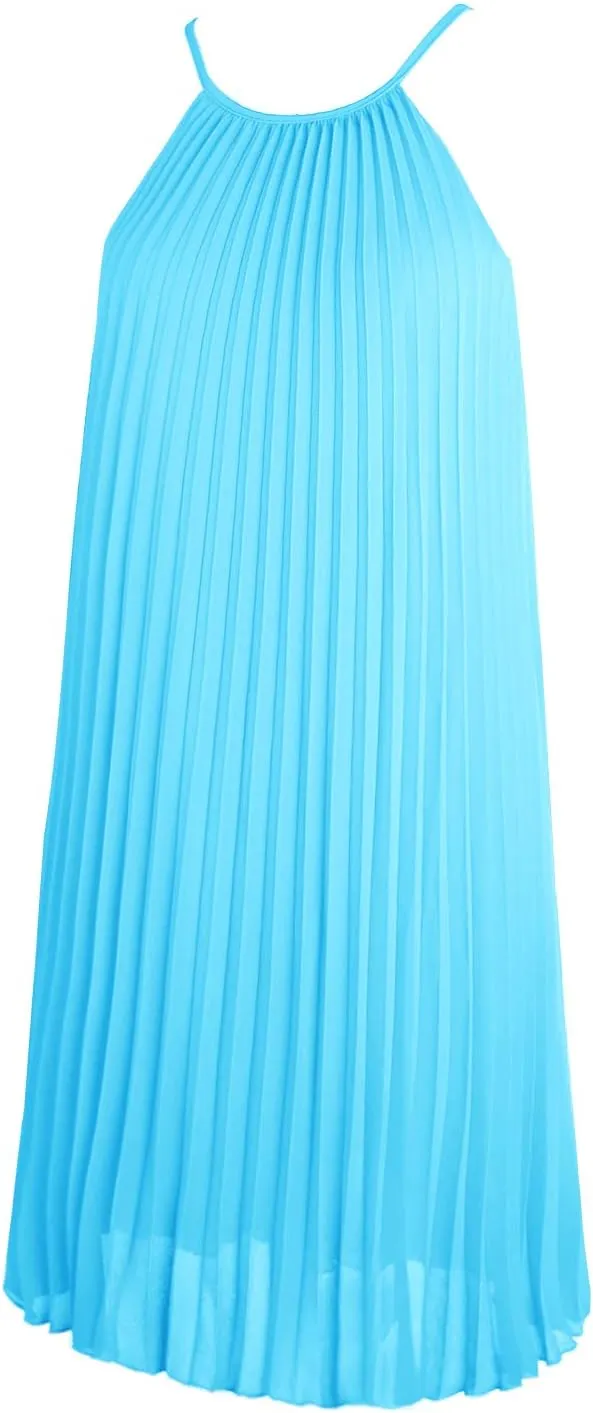 Ellames Women's 2024 Summer Spaghetti Strap Pleated Casual Swing Dress with Belt