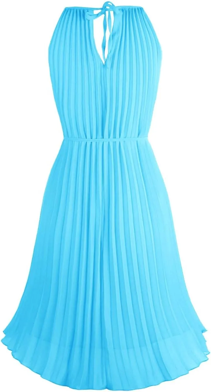 Ellames Women's 2024 Summer Spaghetti Strap Pleated Casual Swing Dress with Belt