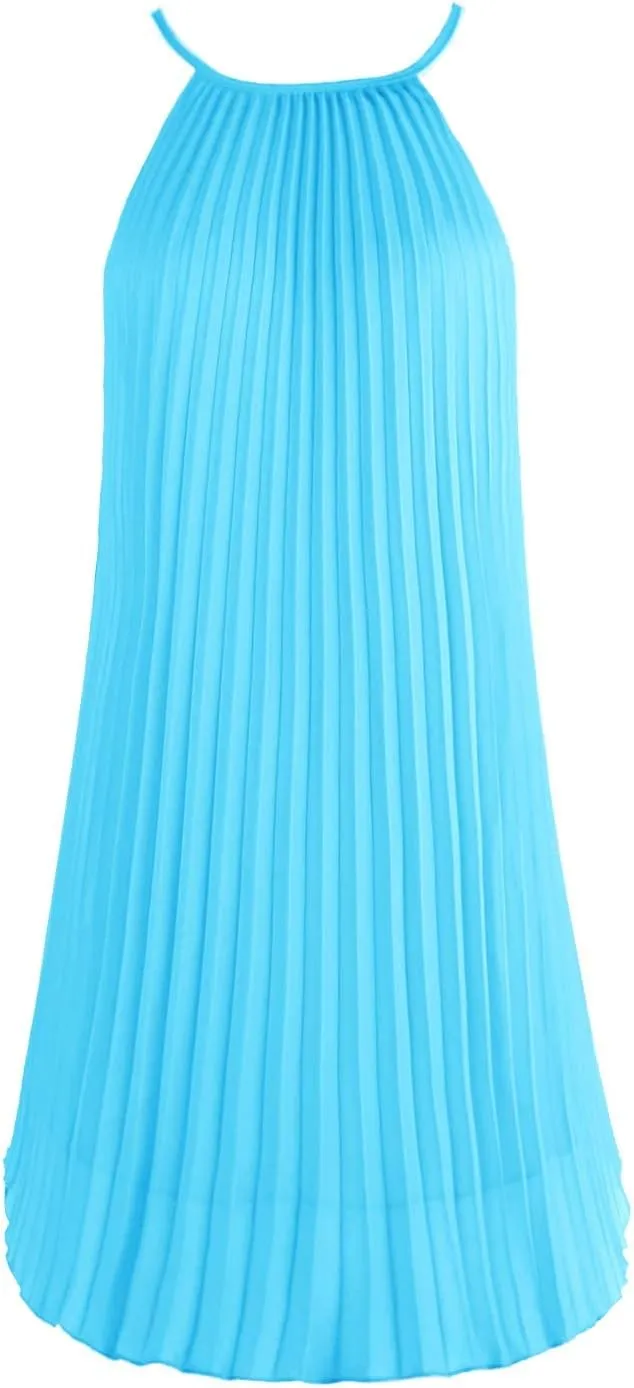 Ellames Women's 2024 Summer Spaghetti Strap Pleated Casual Swing Dress with Belt
