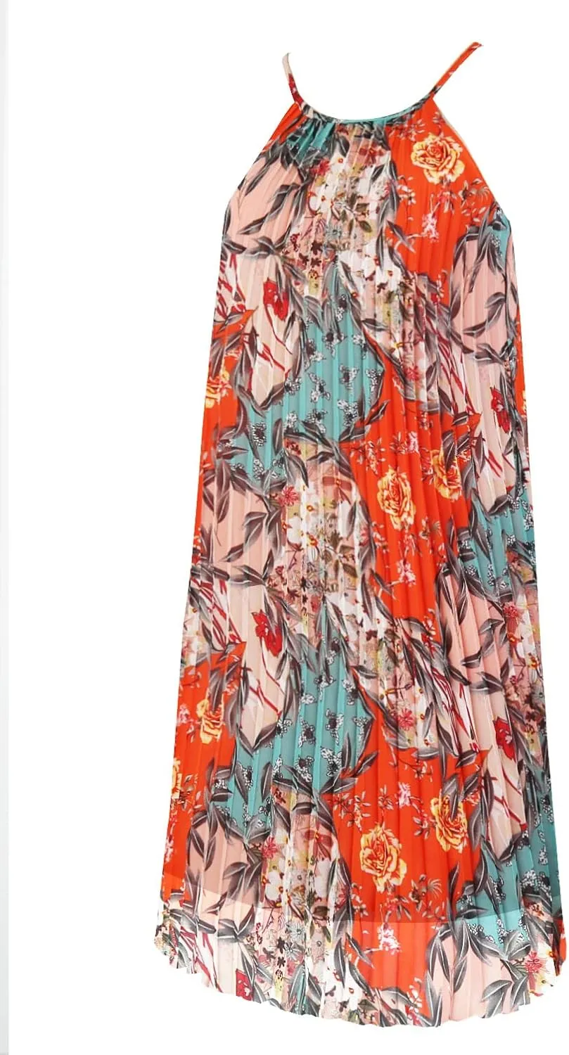 Ellames Women's 2024 Summer Spaghetti Strap Pleated Casual Swing Dress with Belt