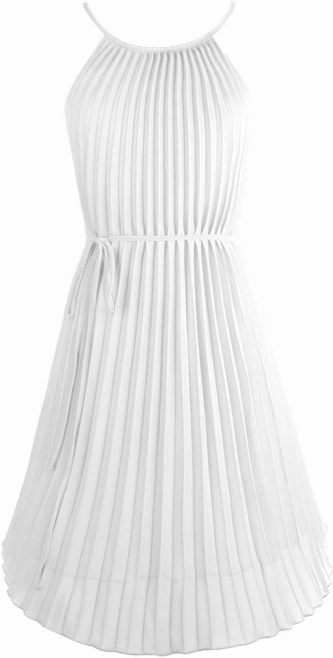 Ellames Women's 2024 Summer Spaghetti Strap Pleated Casual Swing Dress with Belt