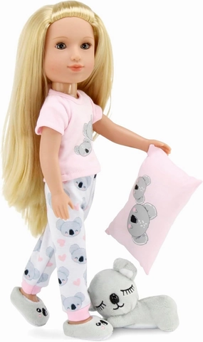 Emily Rose 14 Inch Doll Clothes PJ Pajamas Sleepover Pajama Gift Set with Slippers, Koala Toy Companion and Pillow Accessory! | Doll NOT Included | USA Business
