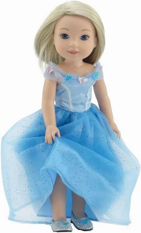 Emily Rose 14 Inch Doll Fashion Clothes & Accessories Lovely Blue Princess Ball Gown Costume Dress with Glass Slippers Doll Shoes | Doll NOT Included | USA Business