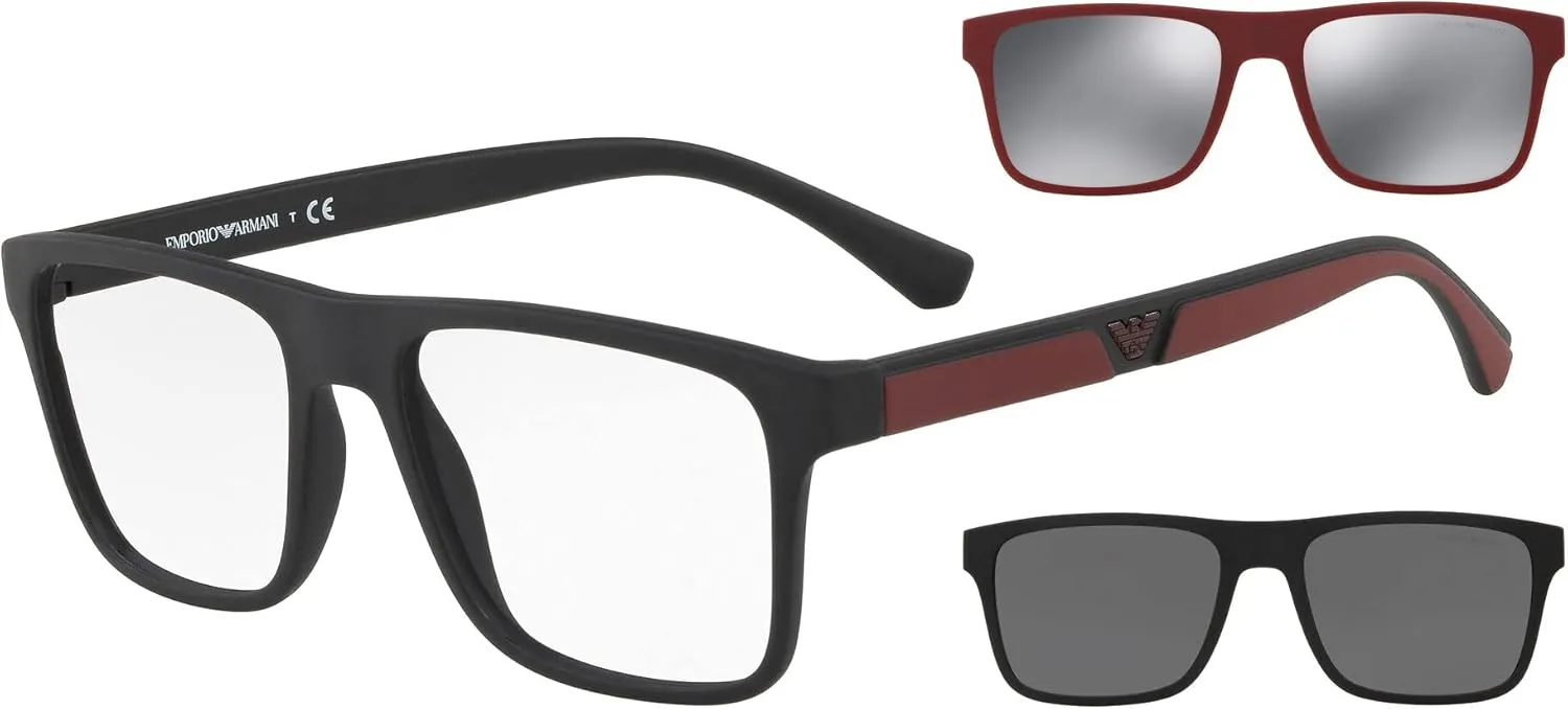 Emporio Armani Men's Ea4115f Low Bridge Fit Prescription Eyewear Frames with Two Interchangeable Sun Clip-ons Rectangular