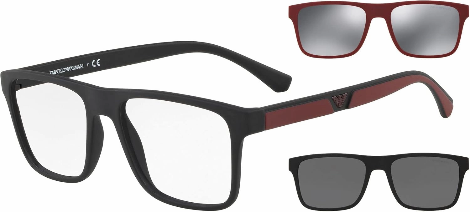 Emporio Armani Men's Ea4115f Low Bridge Fit Prescription Eyewear Frames with Two Interchangeable Sun Clip-ons Rectangular