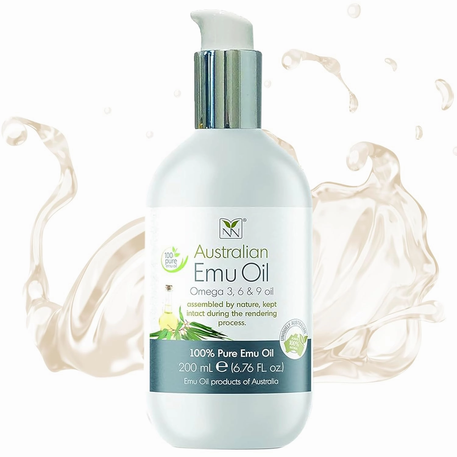 Emu Oil Pure Skin Moisturizer - Nail, Body, Face, Scalp & Hair Moisturizer with Omega 3, 6, 9, Vitamins, & Minerals - Australian Emu Oil for Skincare by Y-Not Natural - 200mL, Blue Gum Eucalyptus