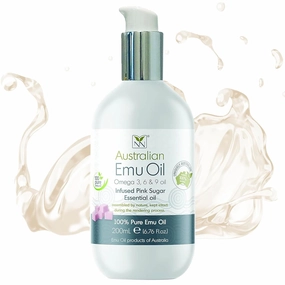 Emu Oil Pure Skin Moisturizer - Nail, Body, Face, Scalp & Hair Moisturizer with Omega 3, 6, 9, Vitamins, & Minerals - Australian Emu Oil for Skincare by Y-Not Natural - 200mL, Pink Sugar