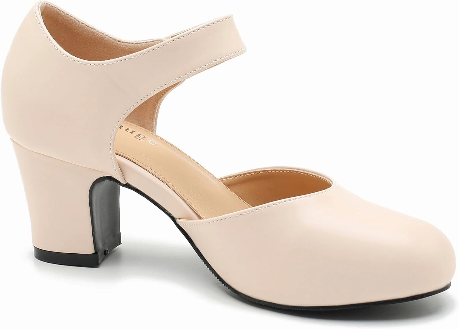 Enelauge Women's Ankle Strap Block Chunky Heels Closed Round Toe Pumps D'Orsay Comfortable Vintage Dressy Bridal Wedding Party Shoes